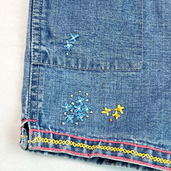 Baby Gap Denim Shortalls Toddler Girl XL 18-24 Denim Floral Embroidered 2001 Y2K - Picture 7 of 16